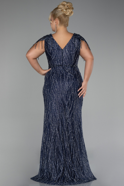 Abendkleid in Übergröße Lang Marineblau ABU4146