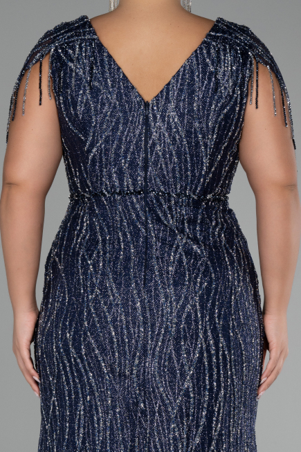 Abendkleid in Übergröße Lang Marineblau ABU4146