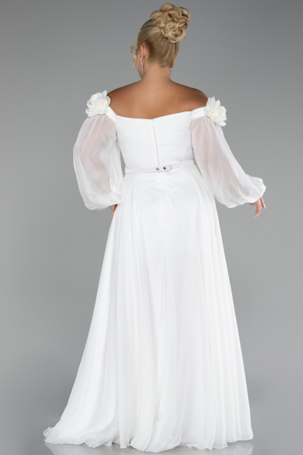 Abendgarderobe in Großen Größen Lang Chiffon Weiß ABU4131