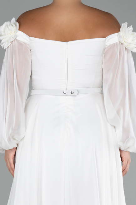 Abendgarderobe in Großen Größen Lang Chiffon Weiß ABU4131