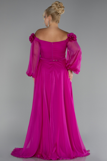 Abendgarderobe in Großen Größen Lang Chiffon Fuchsie ABU4131