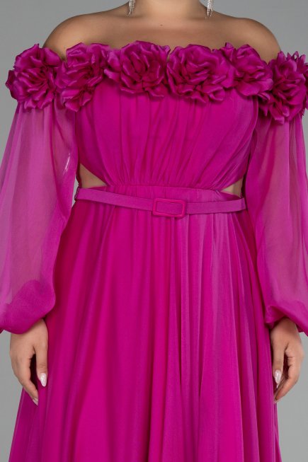 Abendgarderobe in Großen Größen Lang Chiffon Fuchsie ABU4131