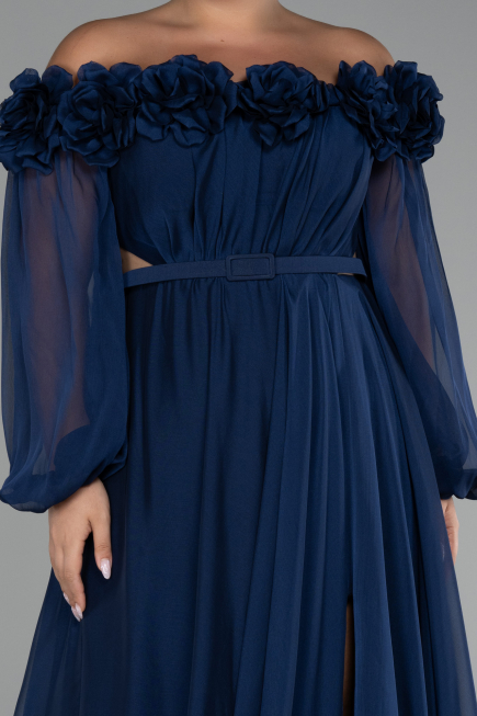 Abendgarderobe in Großen Größen Lang Chiffon Marineblau ABU4131