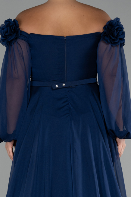 Abendgarderobe in Großen Größen Lang Chiffon Marineblau ABU4131