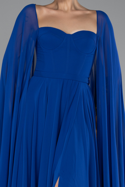 Standesamtkleid Lang Chiffon Sächsischblau ABU4158