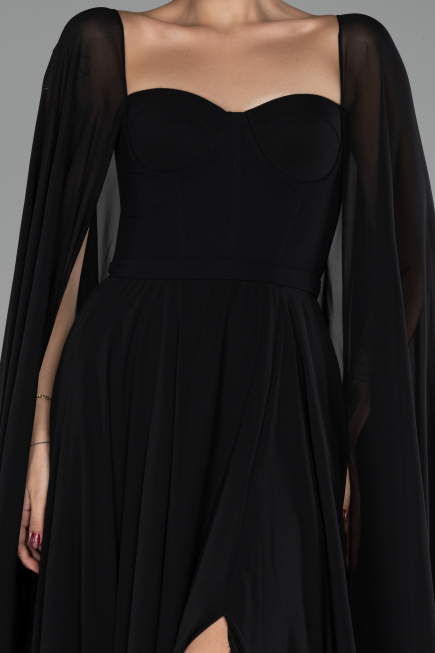 Standesamtkleid Lang Chiffon Schwarz ABU4158