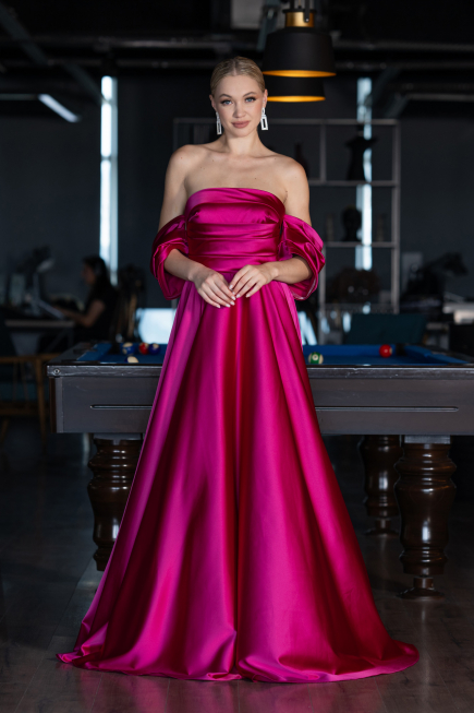 Abschlusskleid Lang Satin Fuchsie ABU4132