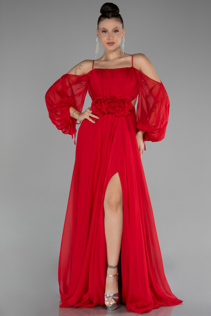 Abendkleid Lang Chiffon Rot ABU4165