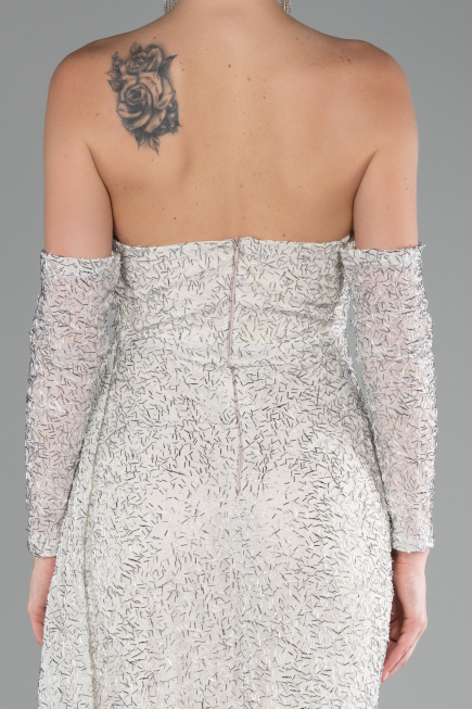 Abendkleid Lang Perlenbesetzt Beige ABU4163