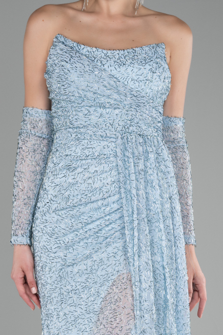 Abendkleid Lang Perlenbesetzt Eisblau ABU4163