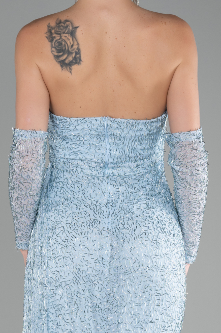 Abendkleid Lang Perlenbesetzt Eisblau ABU4163