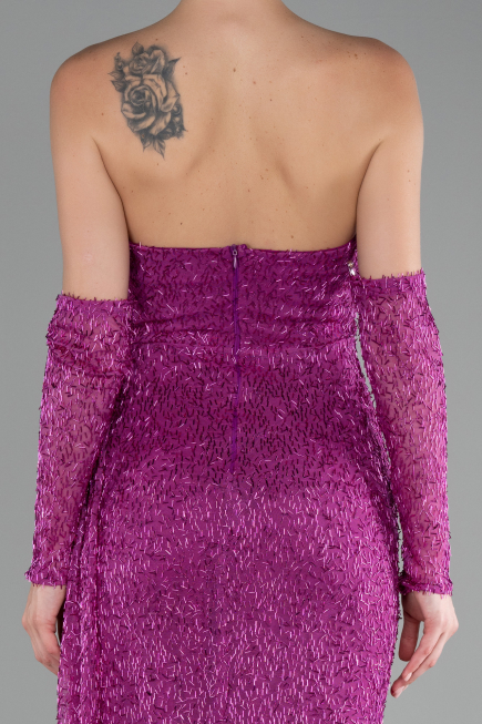 Abendkleid Lang Perlenbesetzt Fuchsie ABU4163