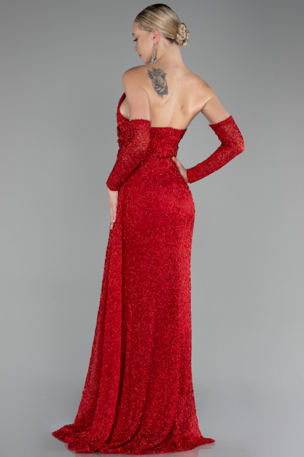 Abendkleid Lang Perlenbesetzt Rot ABU4163