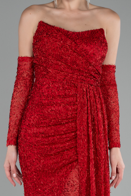 Abendkleid Lang Perlenbesetzt Rot ABU4163