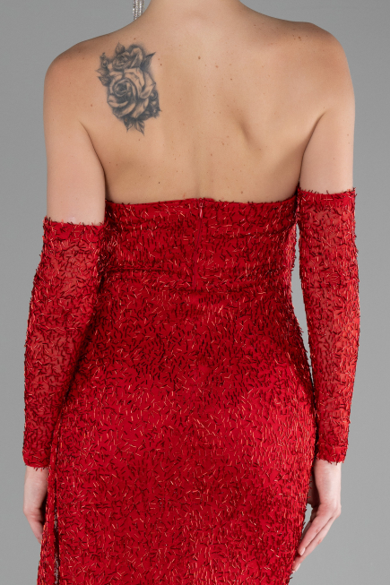 Abendkleid Lang Perlenbesetzt Rot ABU4163