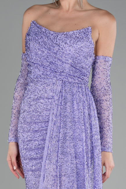 Abendkleid Lang Perlenbesetzt Lila ABU4163
