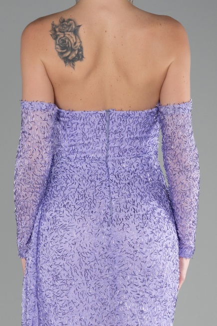 Abendkleid Lang Perlenbesetzt Lila ABU4163