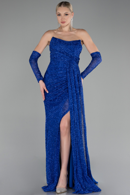 Abendkleid Lang Perlenbesetzt Sächsischblau ABU4163