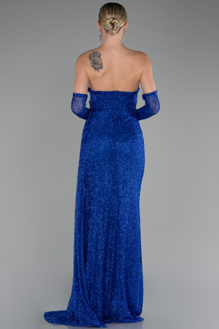 Abendkleid Lang Perlenbesetzt Sächsischblau ABU4163