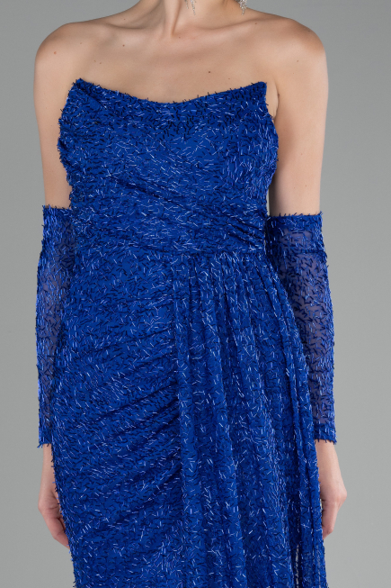 Abendkleid Lang Perlenbesetzt Sächsischblau ABU4163