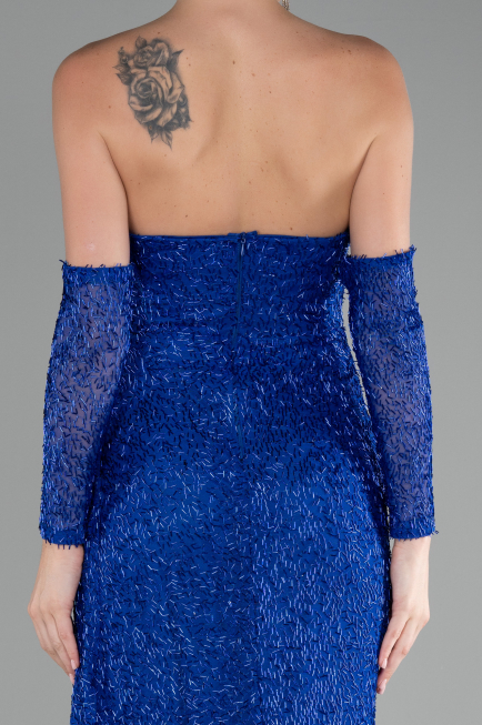 Abendkleid Lang Perlenbesetzt Sächsischblau ABU4163
