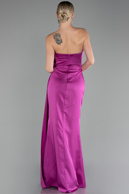 Abendkleid Lang Satin Fuchsie ABU4174