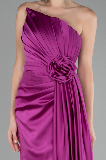 Abendkleid Lang Satin Fuchsie ABU4174