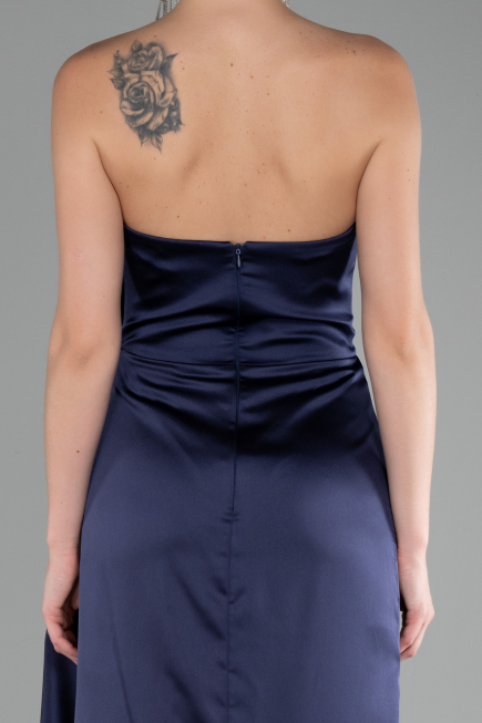 Abendkleid Lang Satin Marineblau ABU4174