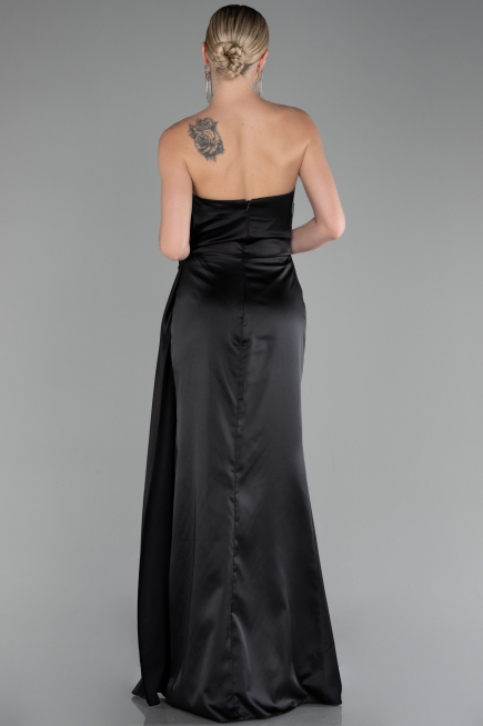 Abendkleid Lang Satin Schwarz ABU4174