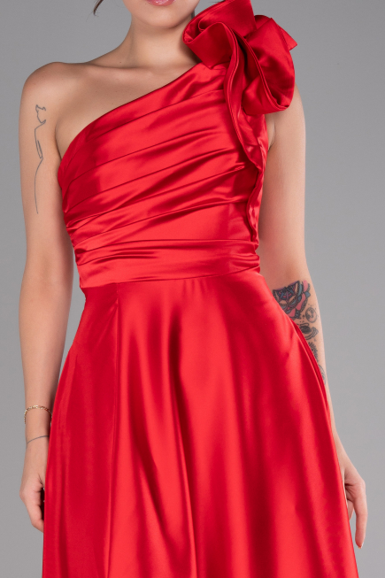 Abendkleid Lang Satin Rot ABU4189