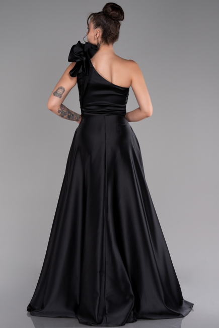 Abendkleid Lang Satin Schwarz ABU4189