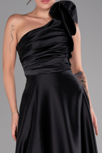 Abendkleid Lang Satin Schwarz ABU4189