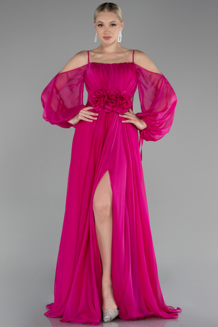 Abendkleid Lang Chiffon Fuchsie ABU4165