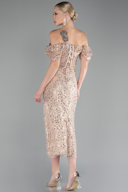 Partykleid Midi Schuppig Beige ABK2130