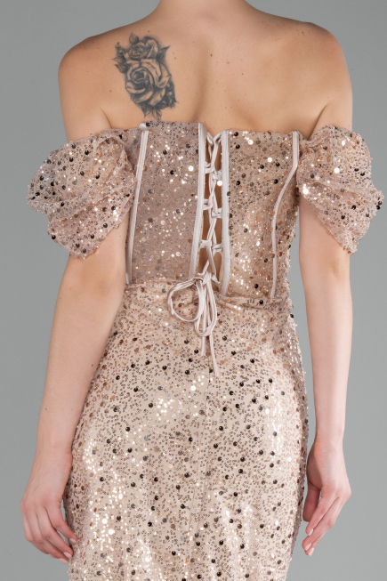Partykleid Midi Schuppig Beige ABK2130