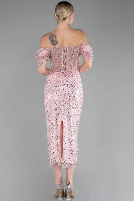 Partykleid Midi Schuppig Puder ABK2130