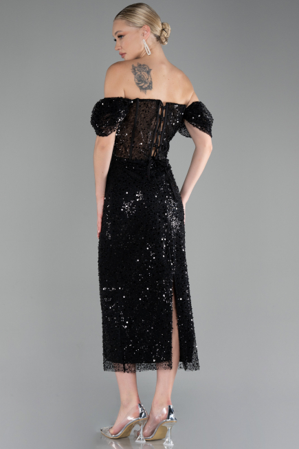 Partykleid Midi Schuppig Schwarz ABK2130