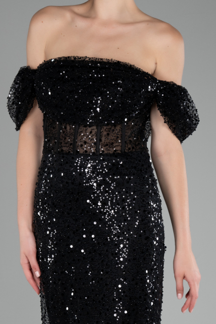 Partykleid Midi Schuppig Schwarz ABK2130