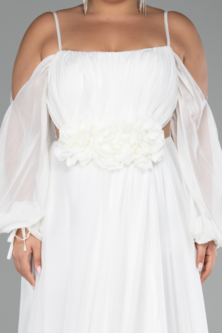 Verlobungskleid In Übergröße Lang Chiffon Weiß ABU4167