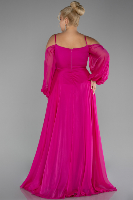 Verlobungskleid In Übergröße Lang Chiffon Fuchsie ABU4167