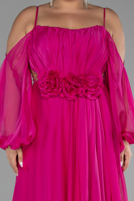 Verlobungskleid In Übergröße Lang Chiffon Fuchsie ABU4167
