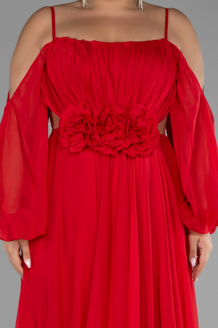 Verlobungskleid In Übergröße Lang Chiffon Rot ABU4167