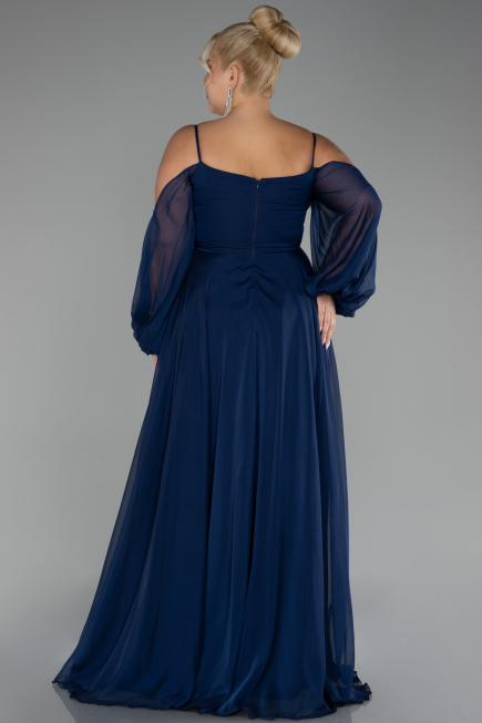 Verlobungskleid In Übergröße Lang Chiffon Marineblau ABU4167
