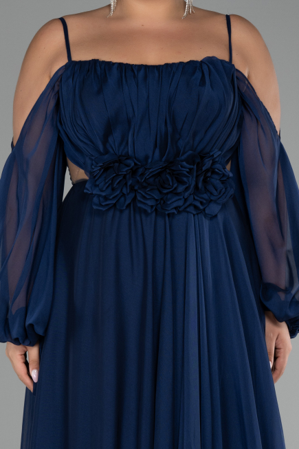 Verlobungskleid In Übergröße Lang Chiffon Marineblau ABU4167