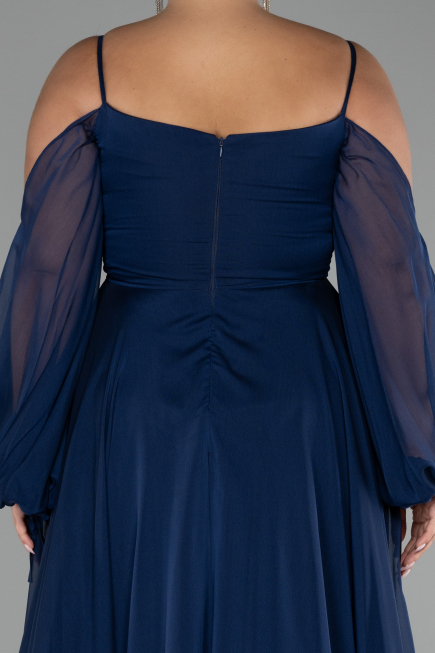 Verlobungskleid In Übergröße Lang Chiffon Marineblau ABU4167