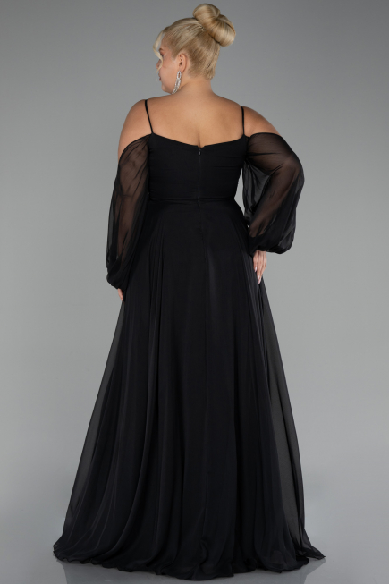Verlobungskleid In Übergröße Lang Chiffon Schwarz ABU4167