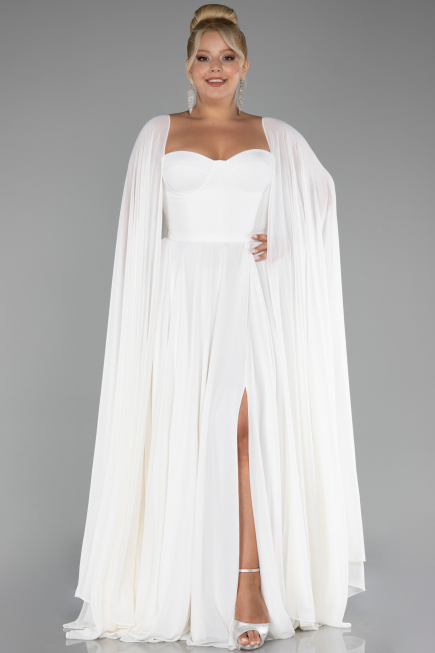 Kleider in Großen Größen Lang Chiffon Weiß ABU4161