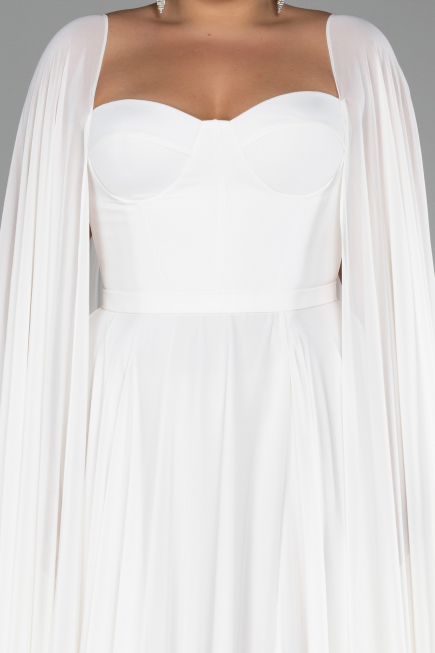 Kleider in Großen Größen Lang Chiffon Weiß ABU4161