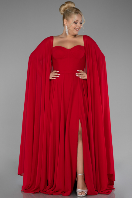 Kleider in Großen Größen Lang Chiffon Rot ABU4161
