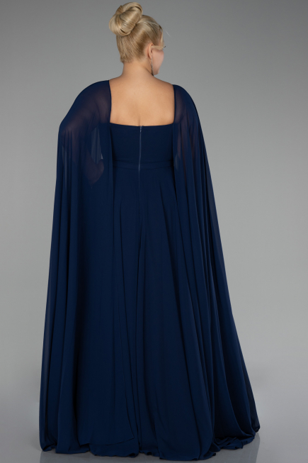 Kleider in Großen Größen Lang Chiffon Marineblau ABU4161